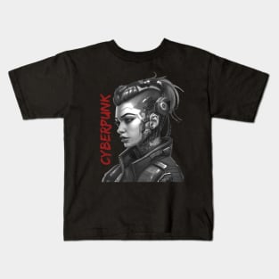 cyberpunk cyberwoman black red Kids T-Shirt